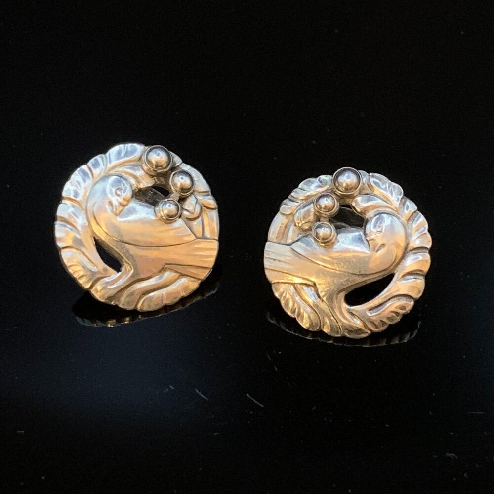 Georg Jensen Denmark Midnight Blossom No 66 Dove Sterling Silver Vtg Earrings - Picture 1 of 11